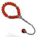 Simple Designed Natural Stone Worry Beads - Prayer Tesbih-Tasbih-Tasbeeh-Misbaha-Subha-Sebha-Sibha-Rosary (Candy Apple Red Resin Drum -13X9 mm- 19 Big Beads) - color: Candy Apple Red Resin Drum -13X9 mm- 19 Big Beads