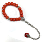 Simple Designed Natural Stone Worry Beads - Prayer Tesbih-Tasbih-Tasbeeh-Misbaha-Subha-Sebha-Sibha-Rosary (Candy Apple Red Resin Drum -13X9 mm- 19 Big Beads) - color: Candy Apple Red Resin Drum -13X9 mm- 19 Big Beads