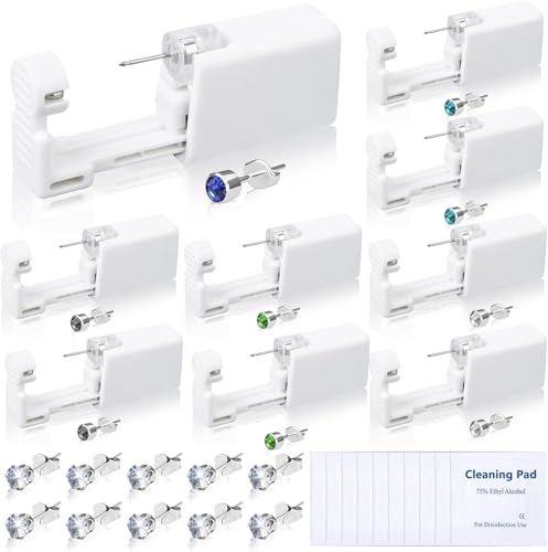 Evatage 30Pcs Ear Piercing Kit, Self Ear Piercing Gun with Preloaded Piercing Studs, Disposable Earring Gun with Silver Earrings for At Home Salon Earlobe Cartilage Helix Tragus Piercing Tool Kit - color: White