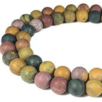 ABCGEMS Velvet-Matte-Finished Madagascan Kabamby Ocean Jasper Beads (Enhance The Stone's Inherent Texture and Nature Hues with a Non-Glare Aesthetic) Smooth Round 8mm (Non-Shiny) - color: Kabamby Ocean Jasper (From Madagascar)