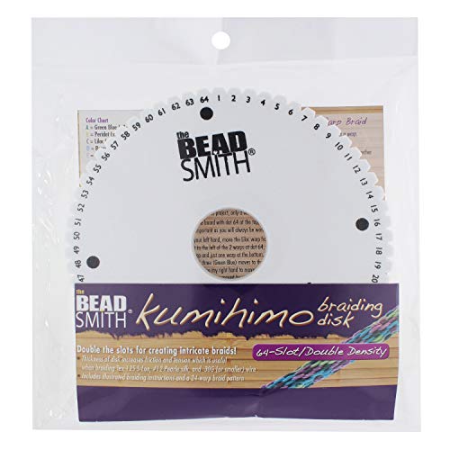 The Beadsmith Round Kumihimo Disk, 6 inch Diameter, 0.75” (20mm) Thick Double Dense Foam, 64 Numbered Slots, Jewelry Tools for Braiding