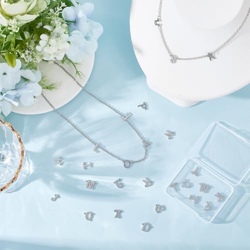 SUNNYCLUE 1 Box 26Pcs 304 Stainless Steel Alphabet Charms Letter Connector Charms A-Z Initial Double Loops Metal Connectors for Jewelry Making Supplies DIY Craft Necklace Bracelet Name Keychain Women - color: Silver