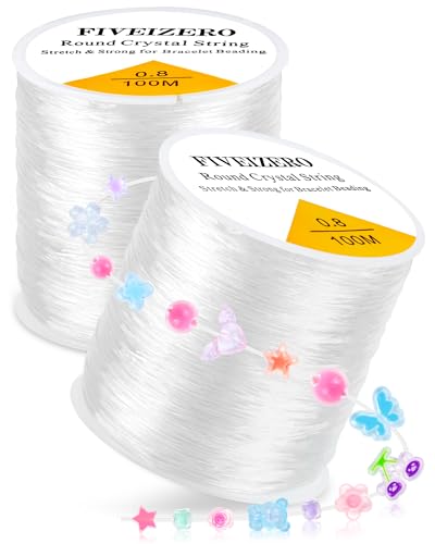 2 Rolls FIVEIZERO Elastic Bracelets String Cord, 0.4/0.5/0.6/0.7/0.8/1mm Round Crystal Elastic String for Bracelets Necklace Beading & Jewelry Making, Total 218Yds Transparent Stretch Bead Cord Thread - size: 0.8mm Round Crystal Clear (2 Pack)