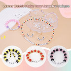 FZIIVQU 1400 Pcs Letter Beads Kit, 28 Styles White Acrylic Alphabet Beads Letter Beads for Jewelry Making wiht Number Beads Heart Beads Friendship Bracelet Kit - color: Black Letter & White Base, size: 4*7mm