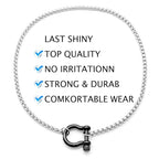 18K Gold Plated Buckle Necklace with Heavy Screw Anchor Shackle Wheat Chain Two Tone Carabiner 17.7 Inch Stainless Steel Foxtail Chain - color: Silver necklace with black clasp