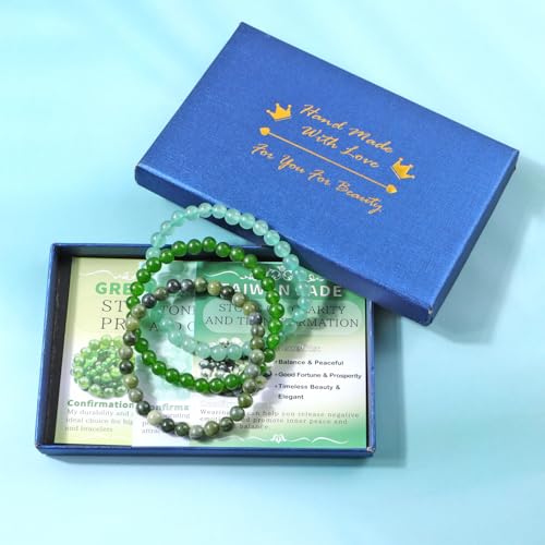 NCB 2.3-Piece 4mm Natural Crystal Gemstone Stretch Bracelets – Handmade Reiki Energy Healing Jewelry for Meditation,Yoga, Unisex - color: 3PCS ( Green Jade+Green Aventurine+Taiwan Jade ), size: 6mm