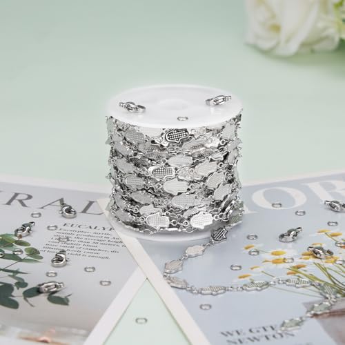 KYUNHOO 13 Feet Necklace Making Chains Bulk for Crafting Stainless Steel Silver Chain Spool with Lobster Clasps Jump Rings for Jewelry Making - color: Hand Silver