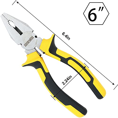 DOWELL Lineman's Pliers Combination Pliers with Cutter 6 Inch Heavy Duty Nickel Chromium Steel Construction And Professional Handle - size: 6" Lineman's Pliers