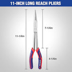 WORKPRO Premium 11” Extra Long Needle Nose Pliers, Paper Clamp Precision, Heavy-Duty CRV Steel, Soft Grip - style: 11-inch