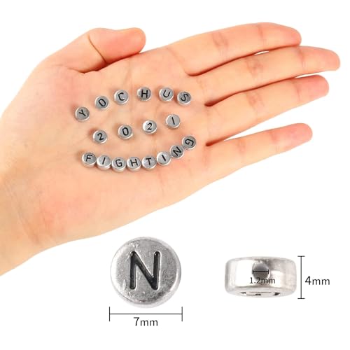 1000pcs Silver Mixed Round Acrylic Letter Beads 4x7mm Black Alphabet Number Beads for Jewelry Making and DIY Bracelets - color: Silver/Black Letter&Number, size: 4x7mm