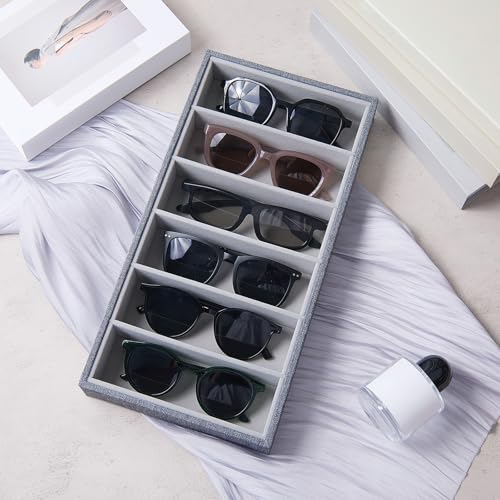 Juexica 4 Pcs Velvet Sunglasses Organizer Tray 6 Grid Sunglass Organizer Velvet Tray Stackable Glasses Display Case for Women Glasses Jewelry Display Watch (Gray) - color: Gray
