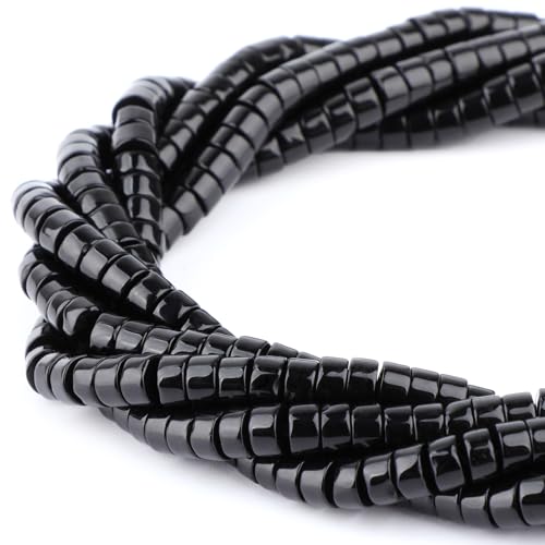 Natural Black Obsidian Heishi Spacer Beads Loose Semi Precious Flat Round Gemstone Disc Shape Stone for Beading Jewelry Making 4x2mm 15.5" - color: Black Obsidian