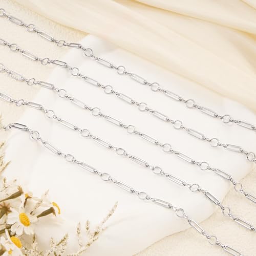 YOUBEIYEE 13 Feet Stainless Steel Chains Bulk on Spool Circle Paperclip Link Chain for Jewelry Making - color: Circle Paperclip Silver