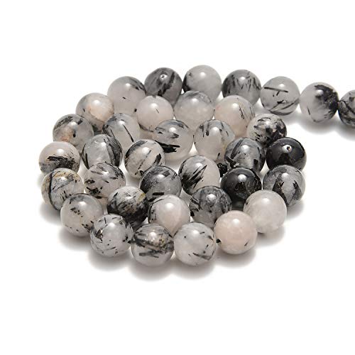 45pcs 8mm Natural Black Tourmalinated Rutilated Quartz Gemstone Round Spacer Loose Stone Beads for Jewelry Making 15.5" 1 Strand (Black Tourmalinated Rutilated Quartz, 8mm 45Beads) - color: Black Tourmalinated Rutilated Quartz, size: 8mm 45Beads