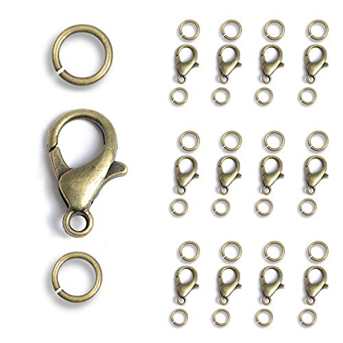 AD Beads 50 Pieces Lobster Claws Clasps Plus 100 Pieces 6mm Match Color Open Jump Rings Suitable for Necklace Bracelets Jewelry (7x12mm, Bronze) - color: Bronze, size: 7x12mm