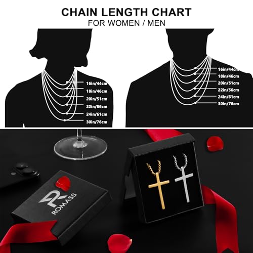 Romass 2 Pcs Cross Necklace for Men Boys,Stainless Steel Pendants Silver Black Gold Crosses Chain Jewelry Gifts Box 16-30 inches - size: 20 in, style: 2Pcs(silver+gold) 1.2 "* 0.7'' pendant