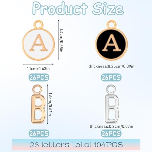 104 PCS Letter Charms for Jewelry Making - Double Sided Alphabet & Initial Charms for Necklace & Bracelet - color: 2 style