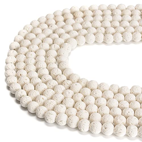6mm White Lava Round Chakra Beads Natural Gematone Loose Beads for Jewelry Making DIY 1 Strand 15" - color: White Lava, size: 6mm