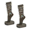 MOOCA 2 Pcs Set Two-Way Tabletop or Wall-Mountable Jewelry Display Natural Wood Foot-Shaped Bracelet Display, Anklets Display Storage, Wood Sturdy Base, Dark Brown Color - color: Dark Brown