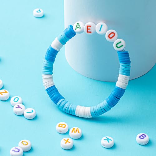 1200pcs 4×7mm Alphabet Beads Transparent Blue Round Acrylic White Letter Beads, for Bracelets and Jewelry Making - color: style 16, size: 4×7mm(Round)