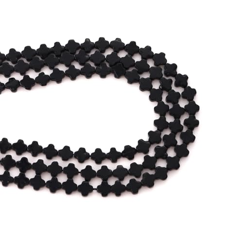 8mm Natural Black Agate Gemstone Faceted Clovers Beads Four-Leaf Spacer Loose Beads for DIY Jewelry Making Beads - color: Black Agate