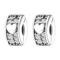 S925 Bead Dangle Charms for Bracelets Necklaces, Compatible with Pandora, Jewelry Making - style: 2PCS Silver Heart Pave Clips