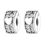 S925 Bead Dangle Charms for Bracelets Necklaces, Compatible with Pandora, Jewelry Making - style: 2PCS Silver Heart Pave Clips