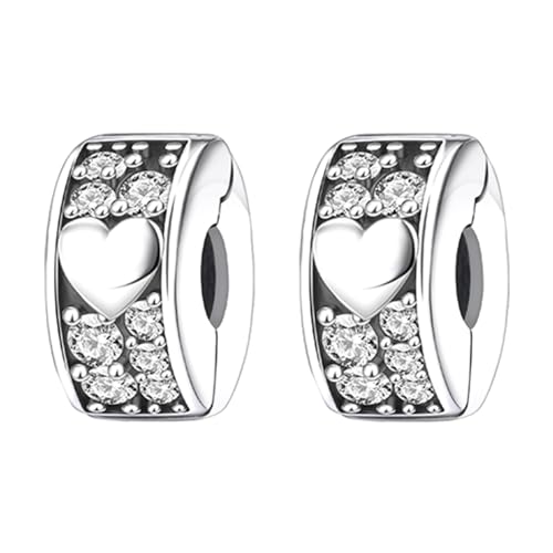 S925 Bead Dangle Charms for Bracelets Necklaces, Compatible with Pandora, Jewelry Making - style: 2PCS Silver Heart Pave Clips