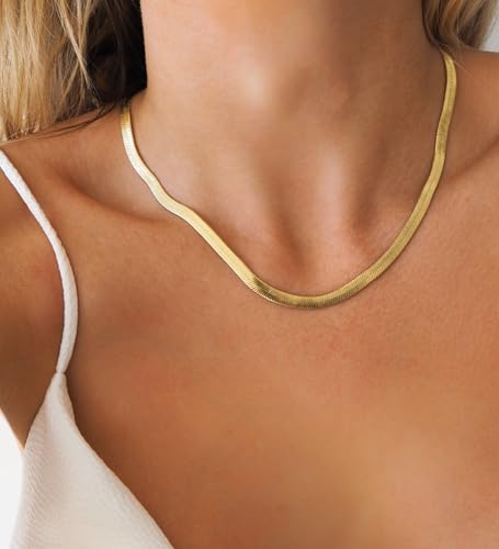 CHESKY Gold Necklace for Women-14K Plated/S925 sterling silver Snake Chain Necklace Dainty Simple Chunky Herringbone Necklace Gold Choker Necklaces Jewelry for Women Mothers Day Gifts for Mom - color: gold, style: 5mm 16.5 inch snake