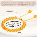 Amazing Gemstone Amber Quartz Bracelet for Women Men's Gifts - Protection Healing Crystal Bracelet - 8mm Gemstone Beaded Adjustable Bracelet Pulseras Para Hombres Mujer Stocking Stuffers - color: Amber