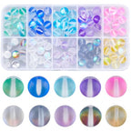 1 Box 100Pcs 8mm Moonstone Glass Bead Bulk Matte Crystal Beads Frosted Colorful Mermaid Round Glitter Shiny Aurora Loose Spacer for Bracelets Jewelry Making DIY Crafts Supplies