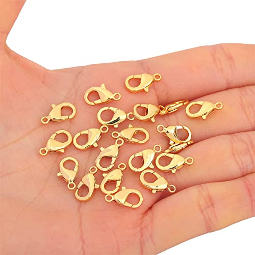 BEADIA 18K Gold Plated Lobster Clasps Non Tarnish 12mm 20pcs for Jewelry Making Findings - color: Lobster Clasps Gold, size: 12mm