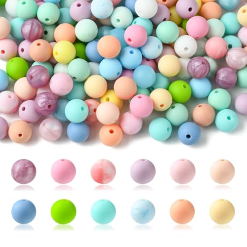 LiQunSweet 200 Pcs 9mm Pastel Colored Silicone Round Beads - Focal Loose Spacer Beads for Keychain Making, Bulk Bracelets, Pens, Lanyards - color: Round Pastel Silicone Beads_200 Pcs