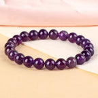 LPBeads Handmade Natural Gemstone Stretch Elastic Bracelet Healing Crystal Round Stone Beads Jewelry Gifts for Women Men - color: Amethyst, size: 8mm