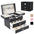 Dajasan Jewelry Organizer Box, Large Jewelry Boxes for Women Girls, Space-Saving 4 Layers Jewelry Storage Case with Drawer, Movable Metal Stand, Modern, Gift Idea (Black + Silver) - color: Black + Silver