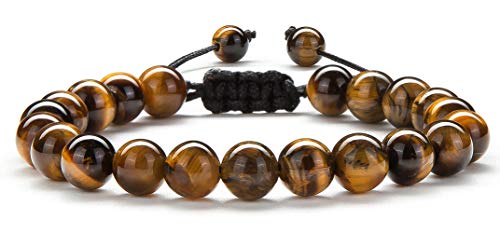 Hamoery Men Women 8mm Tiger Eye Stone Beads Bracelet Elastic Natural Stone Yoga Bracelet Bangle - color: Tiger Eye Stone-21018