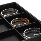 Oirlv Black Leather Jewelry Display Tray 12 Grid Jewelry Drawer Organizer Bracelet Bangle Organizer Independent Storage - style: P01702