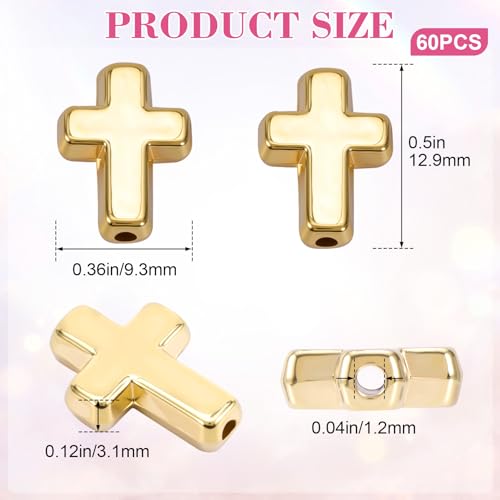 60 Pcs Cross Charms for Jewelry Making, Religious Cross Beads for Bracelets, Crosses for Jewelry Making, Bracelets, Necklaces, DIY Crafts (Gold) - color: 60pcs, 13x9mm, Gold
