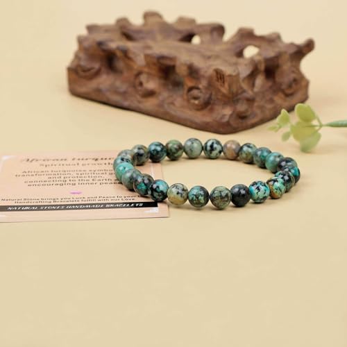 AD Beads Handmade Gemstone Stretch Elastic Bracelet Crystal Healing Reiki Nature's Beauty and Spiritual Essence Unisex - color: African Turquoise (Spiritual Growth), size: 10mm