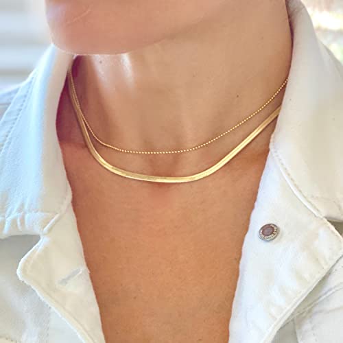Freekiss Women's Layered Necklace Set - 3 Piece Dainty Gold Jewelry for Everyday Stacking | 14K Gold Plated Snake Chain, Rope Chain, Cuban Chain | Adjustable Length 14-18.5 Inch | Gift Ready - color: Gold, style: Beads+Cuban+Figaro