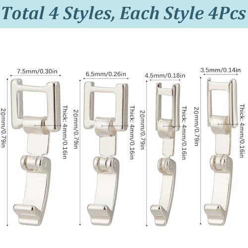 SUNNYCLUE 1 Box 4 Sizes 16Pcs 16mm Silver Foldover Clasp Brass Fold Over Clasps Bulk White Metal Plated Links Fasten Extender Folding Clasps for Jewelry Crafts Bracelets Necklaces Supply Women