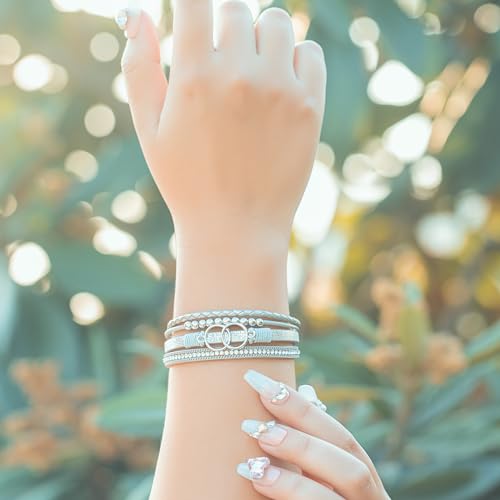 FANCY SHINY Mothers Day Gifts Boho Leather Wrap Bracelet Stackable Infinity Chunky Cuff Bracelets Western Hippie Outfits Jewelry Valentine Gifts for Women - color: Silver