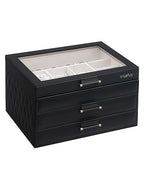 Jewelry Boxes with Glass Lid, Jewelry Boxes for Women 3-Tier Jewelry Organizer with 2 Drawers, Jewelry Display Case Gift for Women Girls Men - Black - color: Black 3-Layer