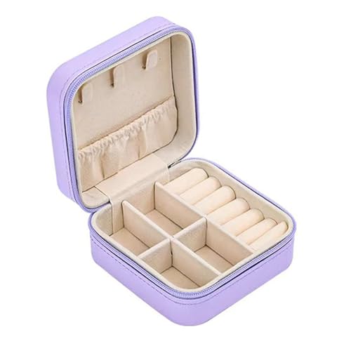 Portable Jewelry Organizer Box - Travel Storage Case for Earrings, Necklaces, Rings, Bracelets | Compact & Durable(Light purple) - color: Light purple