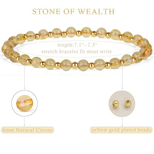QOGIR 14k gold Handmade Healing Bracelet, Natural Gem Stone Crystal Elastic Gold Bracelet - color: Citrine - Wealth, size: 4m