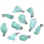 10pcs Irregular Raw Natural Green Crystal Rock Stone Pendant Healing Crystal Chakra Gemstone Charm for Jewelry Making DIY Necklace Earrings Accessories Reiki - color: Green Crystal