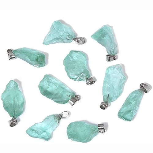 10pcs Irregular Raw Natural Green Crystal Rock Stone Pendant Healing Crystal Chakra Gemstone Charm for Jewelry Making DIY Necklace Earrings Accessories Reiki - color: Green Crystal