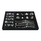 MOOCA Jewelry Display Set, Necklace Display Bust, Earring Organizer, Ring Holder Stand for Showcase and Store, Premium Fabric - color: 9a) 3 piece.Black Velvet Tray
