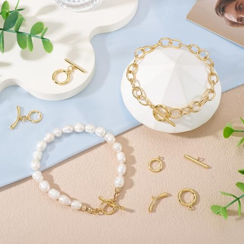 18K Gold Toggle Clasps 2 Sets Oval Jewelry Clasp Bracelet Closure Clasp Fastener IQ End Connectors for DIY Necklace Bracelet Earring Jewelry Making - color: 18K Gold Plated-2 Styles