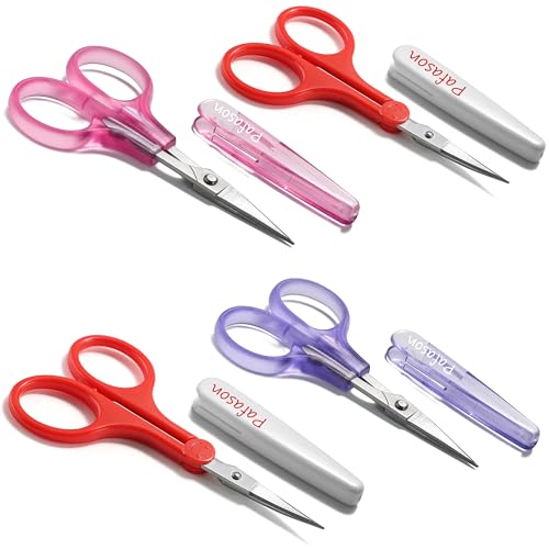PAFASON Small Craft Scissors Set Straight Precision Fine Tip All Purpose for Scrapbooking Quilting Sewing Knitting Embroidery Cross Stitch Crochet Thread Yarn Paper Fabric Detail Cutting, Safety Case - style: Classic